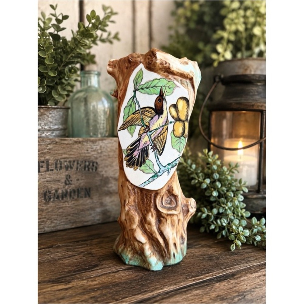 Vintage 1950s–60s Hand-Painted Bird Trunk Accent Vase - See notes